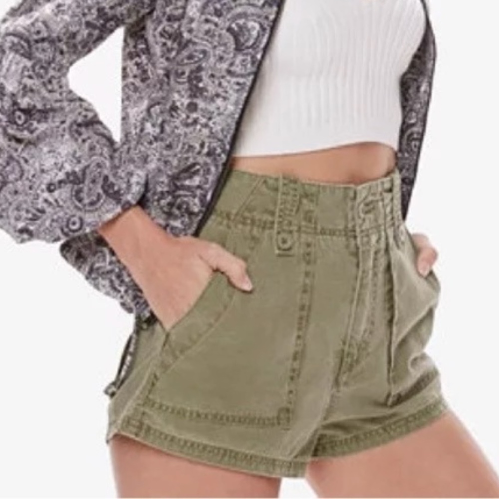 Free People Green High Waisted Military Shorts